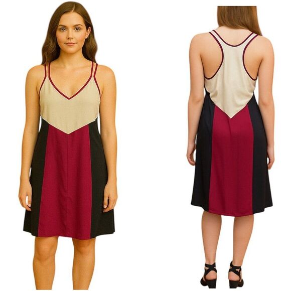 New Jay Godfrey Size 8 All Silk Color Block Dress Deep V-Neck Racerback USA - Picture 1 of 13